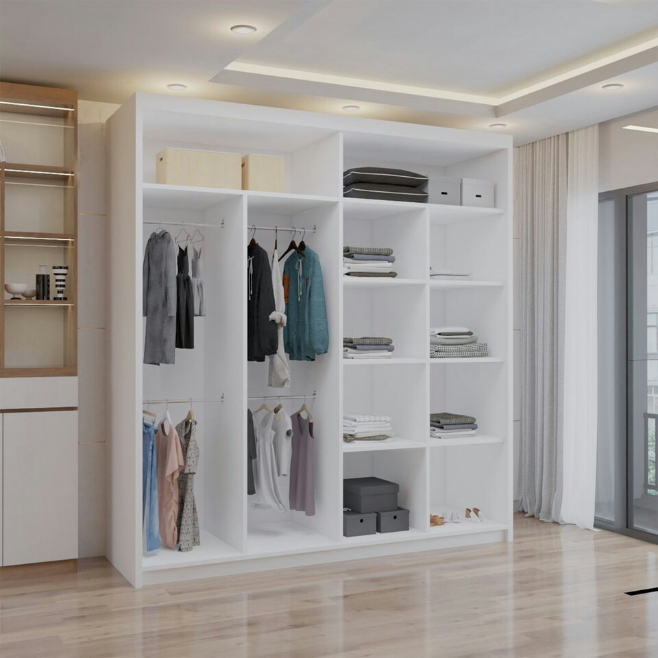 image 1 of Sliding wardrobes 4U Modern Full Mirror Sliding Door Wardrobe Multi Size & Color Options - 203cm White | 203cm