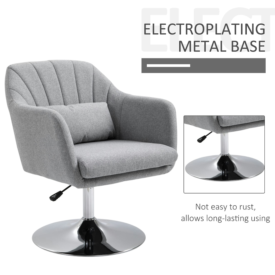 image 1 of HOMCOM Stylish Retro Linen Swivel Tub Chair Steel Frame Cushion Seat Light Grey