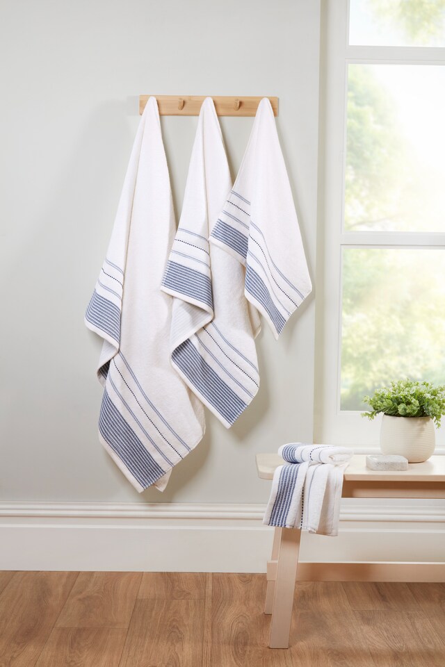 image 1 of Dakota Stripe Pure Cotton Face Cloth Towels Set Of 4 | Blue | Face cloth | 4