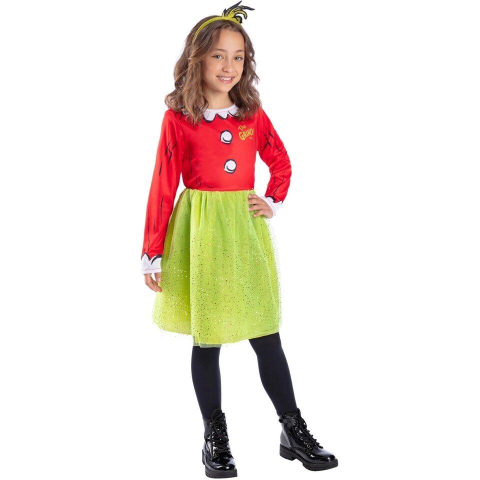 image 1 of The Grinch Girls Santa Costume Set | Red | Red/Green | 7-9 years | 1