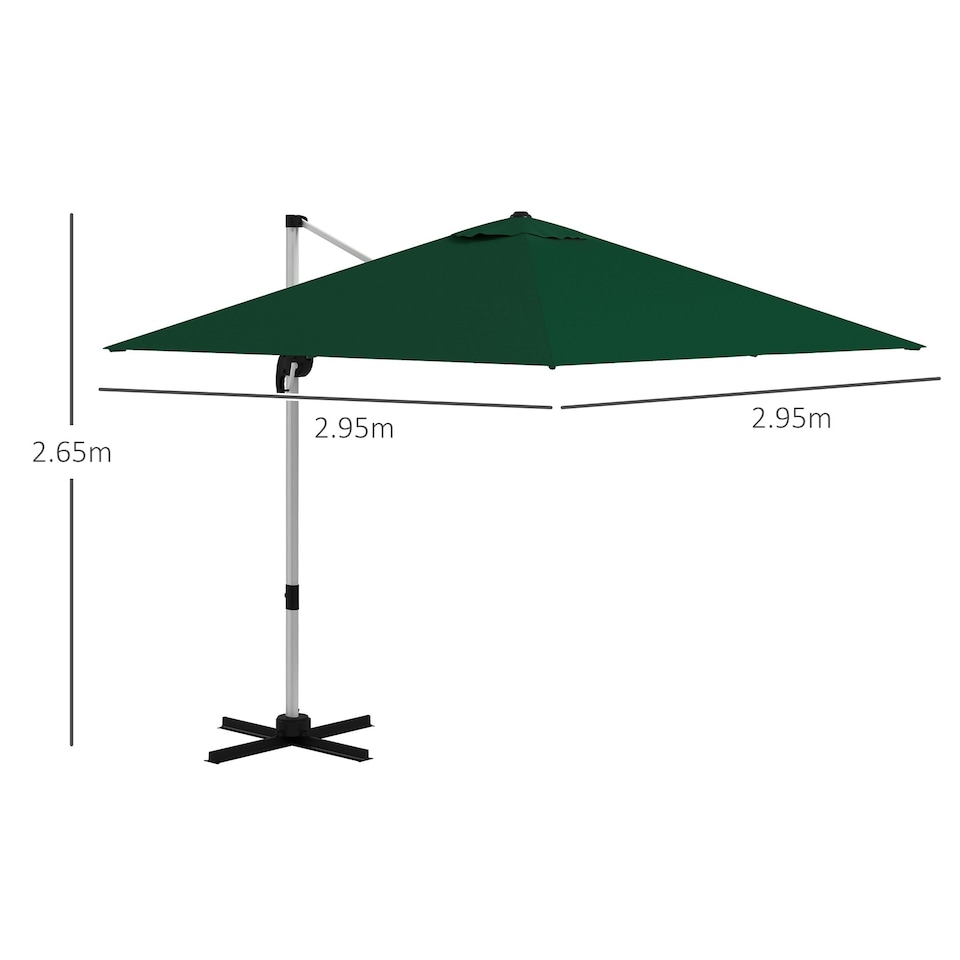 image 1 of Outsunny 3 x 3(m) Cantilever Roma Parasol with Cross Base Green
