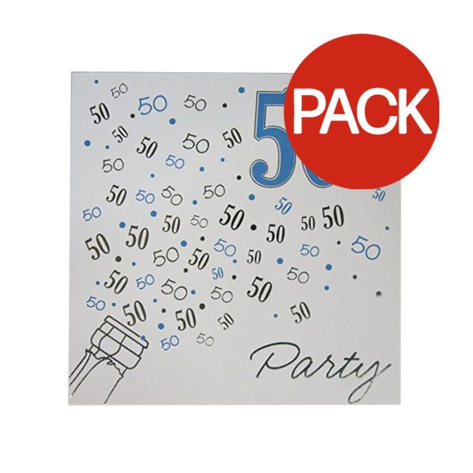 Hambledon 50th Birthday Invitations (Pack of 6) - White/Blue/Black - One Size