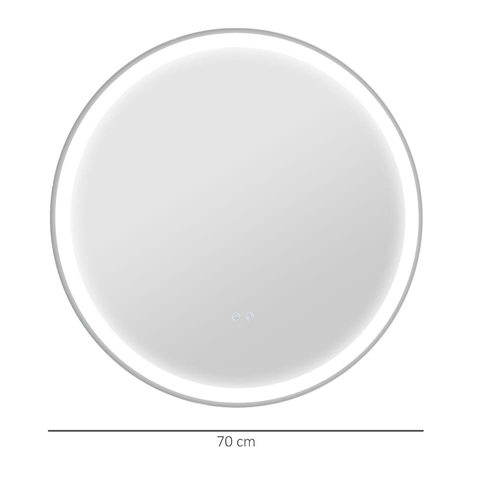 image 1 of kleankin Round Bathroom Mirror with LED Lights, Wall Mount Dimmable Makeup Mirror with 3 Temperature Colours, Defogging Film and Memory Function