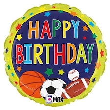 Happy Birthday Sports Round Foil Helium Balloon 46cm / 18 in