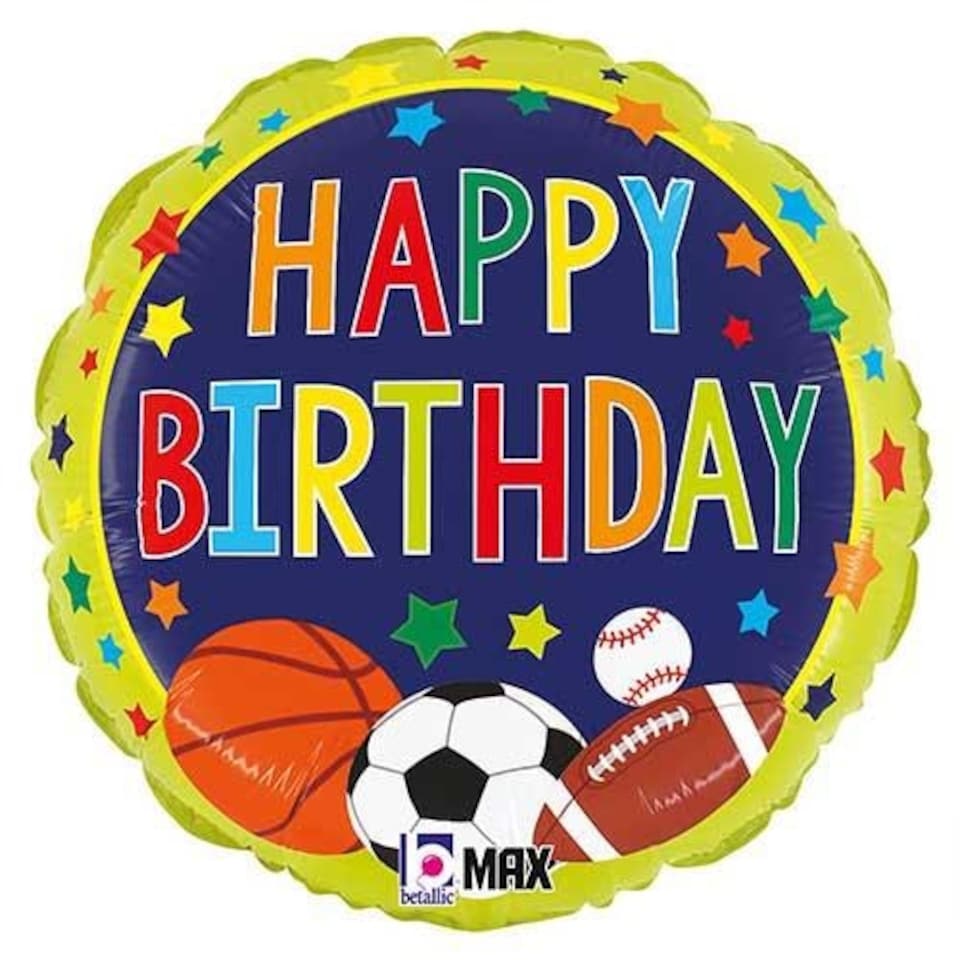 image 1 of Happy Birthday Sports Round Foil Helium Balloon 46cm / 18 in