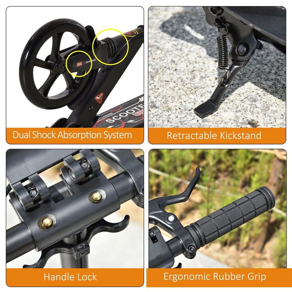 image 1 of HOMCOM Teens Adult Kick Scooter Fold Adjust 14+ w/ Rear Dual Brake System Black | Black | Black