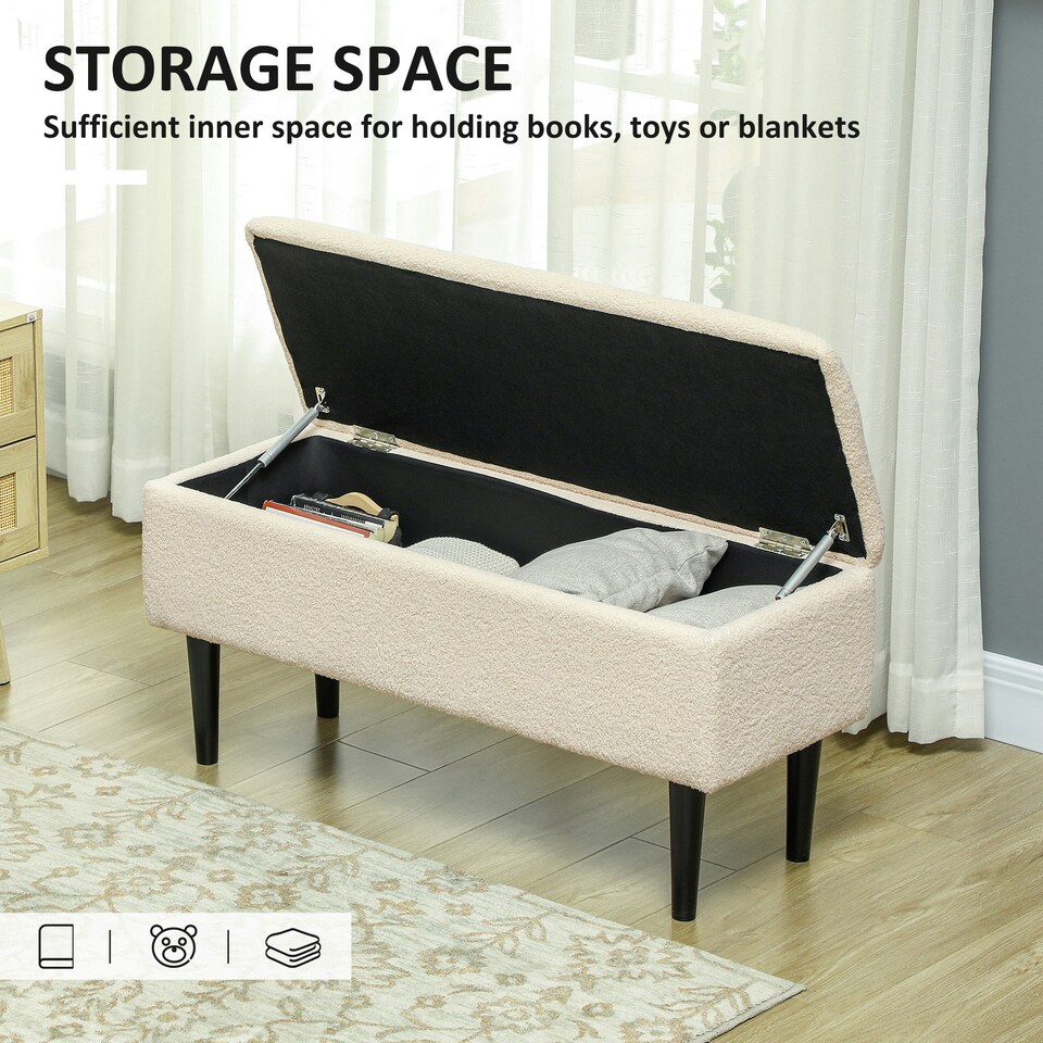 image 1 of HOMCOM 15" Ottoman Storage Box with 47L Storage Capacity, Cream White