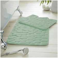 VELVETIO 2Pc Pebble Bath Mat Set Memory Foam Bathroom Toilet Rugs Green | Sage Green
