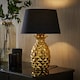 image 2 of ValueLights Pineapple Painted Gold Table Lamp with Small Black Tapered Shade and E14 Golfball LED 4W Warm White 3000K Bulb | Black