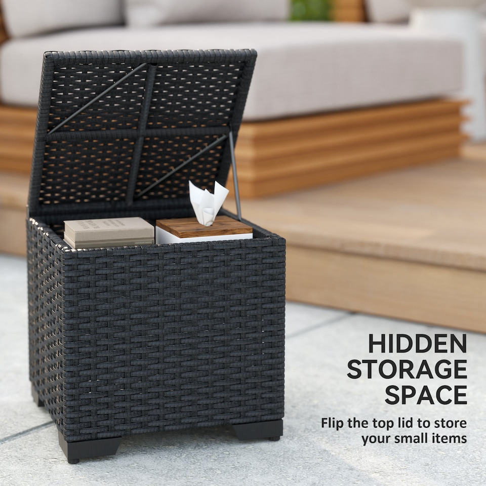 image 1 of Outsunny Set of 2 Rattan Storage Ottoman, Outdoor Footstool with Removable Cushions, Garden Storage Seat for Balcony, Porch, Living Room, Cream White | Cream | 40W x 40D x 40H cm | 1