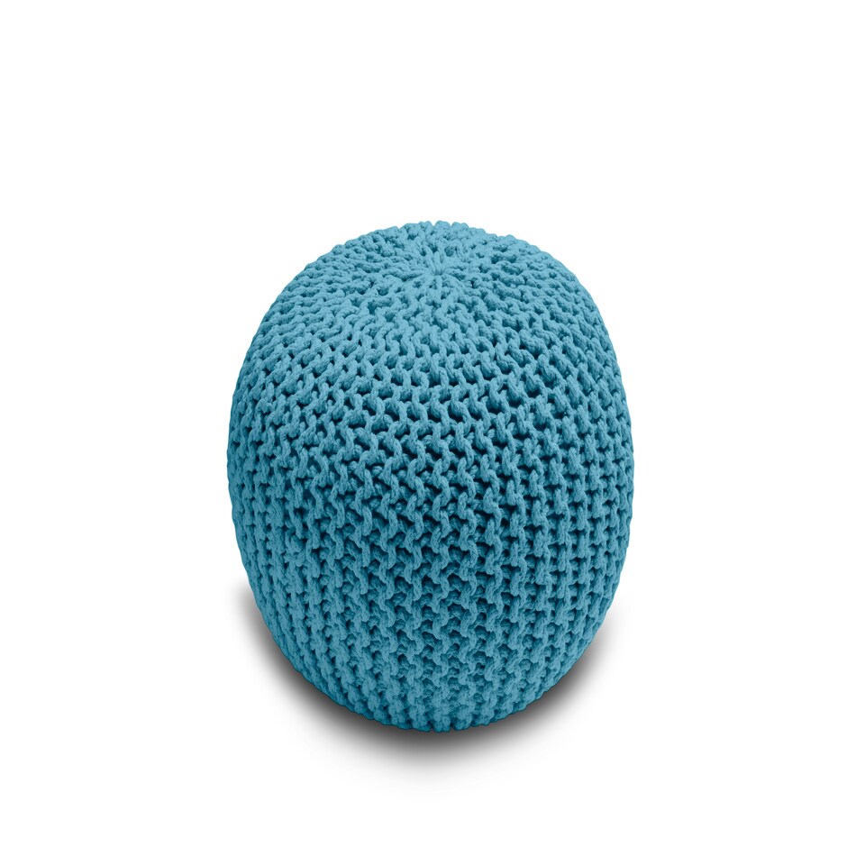 image 1 of Knitted Pouffe Chunky Round Footstool Ottoman 100% Cotton Handmade Green