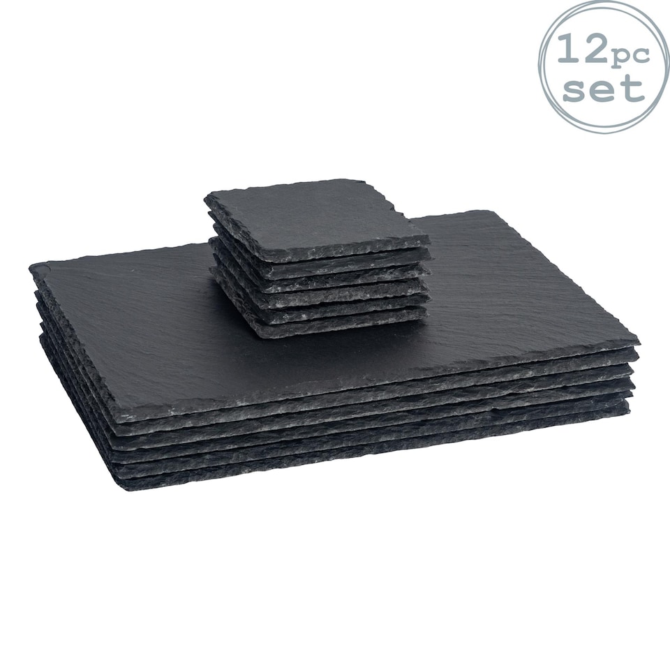 image 1 of Argon Tableware 12 Piece Square Slate Placemats & Coasters Set | Grey | Grey