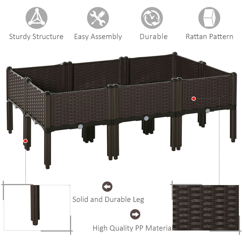 image 1 of Outsunny 6-piece Elevated Flower Bed Vegetable Herb Planter Plastic, Brown