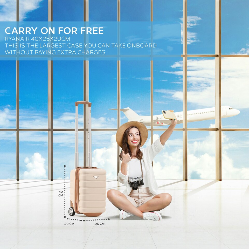 image 1 of Flight Knight Lightweight 2 Wheel ABS Hard Suitcase Cabin Hand Luggage 100+ Airlines Approved - British Airways, Ryanair & easyJet Free Carry On 40x20x25cm Cream | Cabin Bag