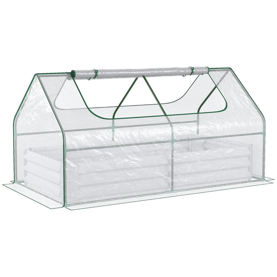 image 1 of Outsunny Raised Garden Bed Planter Box with Greenhouse, Large Window, Clear
