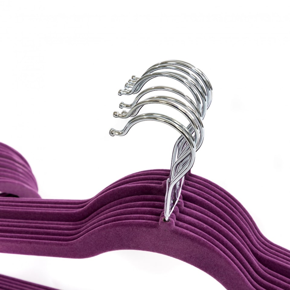 image 1 of Pack of 20 Purple Non-Slip Space Saving Velvet Clothes Garment Coat Suit Hangers