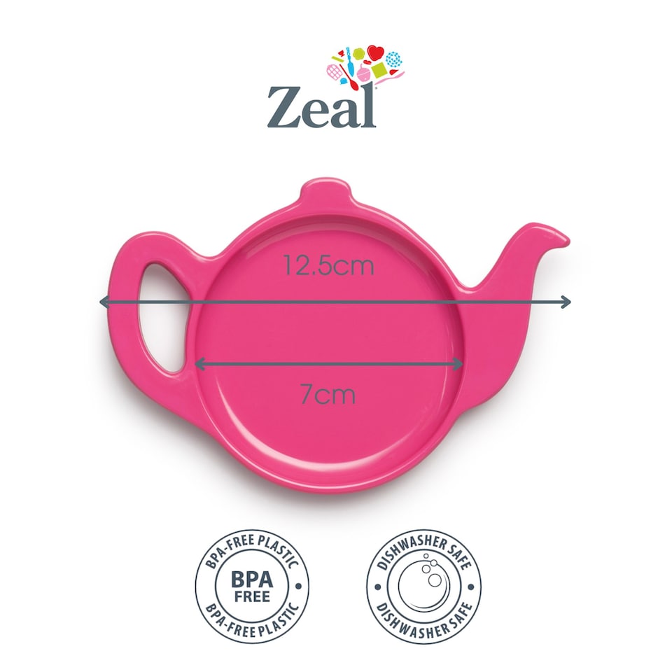 image 1 of Zeal Teapot Shaped Melamine Tea Bag Tidy Spoon Rest, Neon Pink