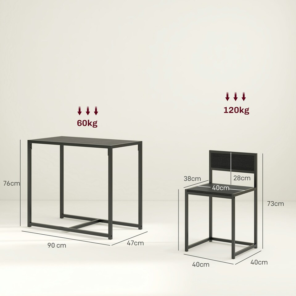 image 1 of HOMCOM 3 Piece Dining Table Set with Metal Frame, Black Black
