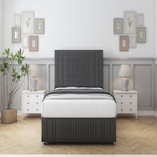 Sloomy Kingsley Graphite Dumfries Divan Bed With Mattress 2 Drawers Left Side With 26" Strutted Headboard & 12" Matching Footboard 2'6 Small Single | Grey | Graphite | Small Single | 1
