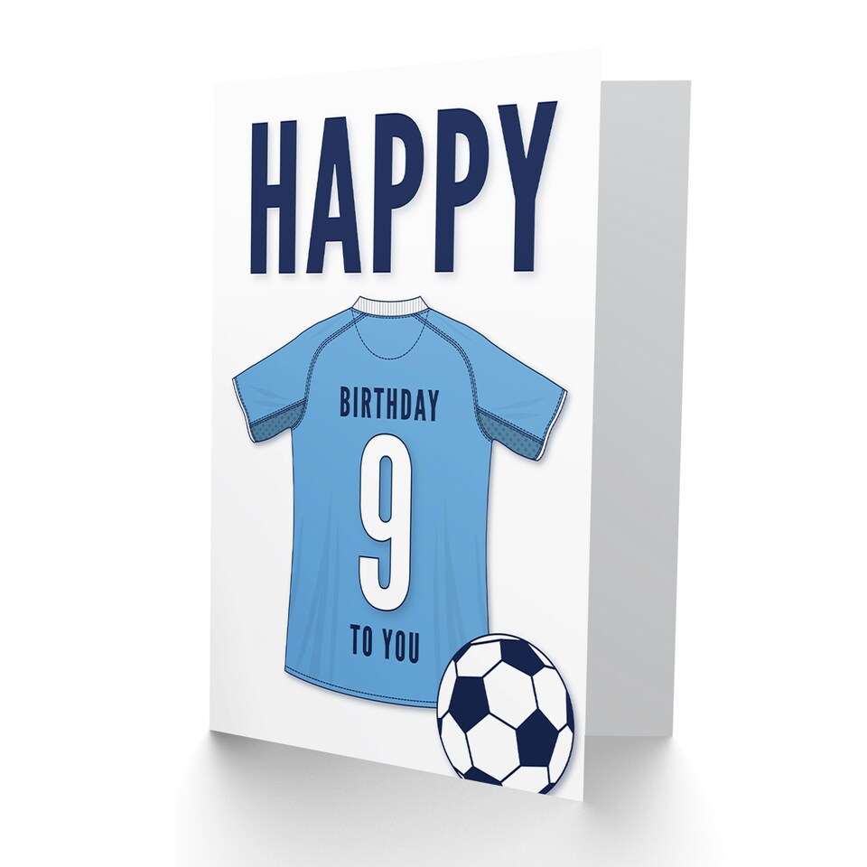 image 1 of Football Strip Kit Sky Jersey Top On Age 9 Year Old Child Kids 9th Birthday Card