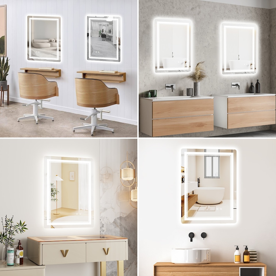 image 1 of Rattantree LED Bathroom Mirror Wall Mounted Anti Fog Dimmable 50 x 70cm