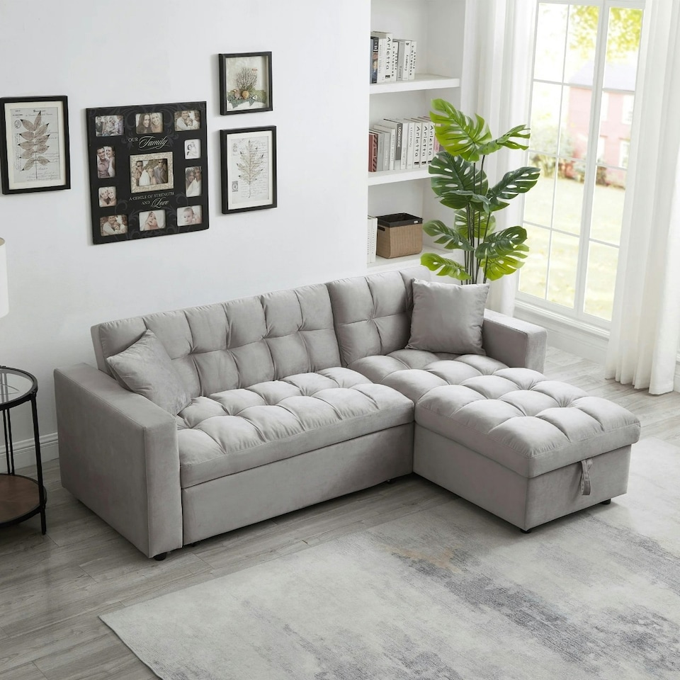 image 1 of Madrid Corner Chaise Lounge L Shape 3 Seater Sofa With With a Reversible Chaise & Pull Out Sofa Bed Grey