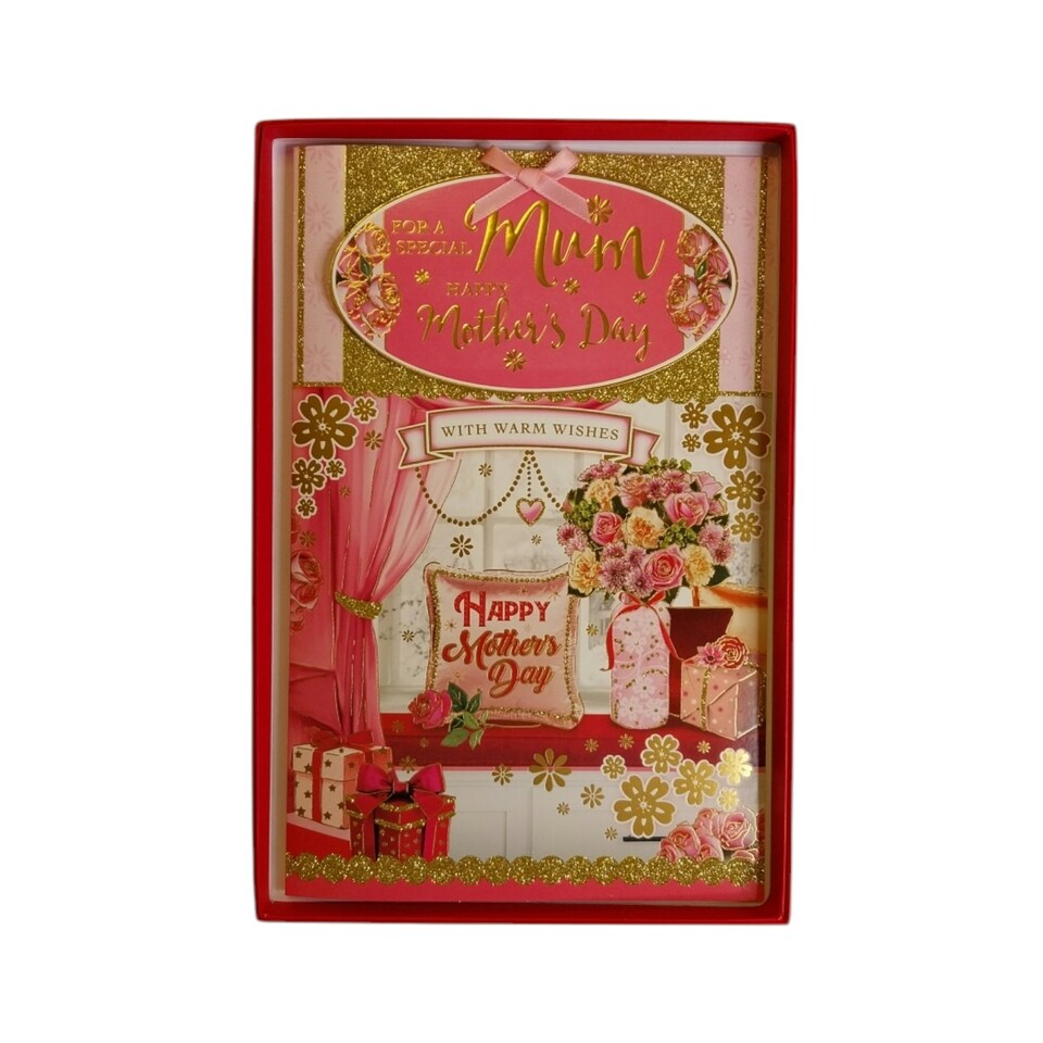 image 1 of To Mum Flower Pot and Cushion Design Pink Mother's Day Boxed Card