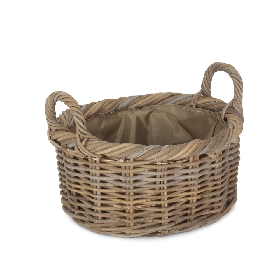 image 1 of Small Oval Rattan Storage Basket With Cordura Lining