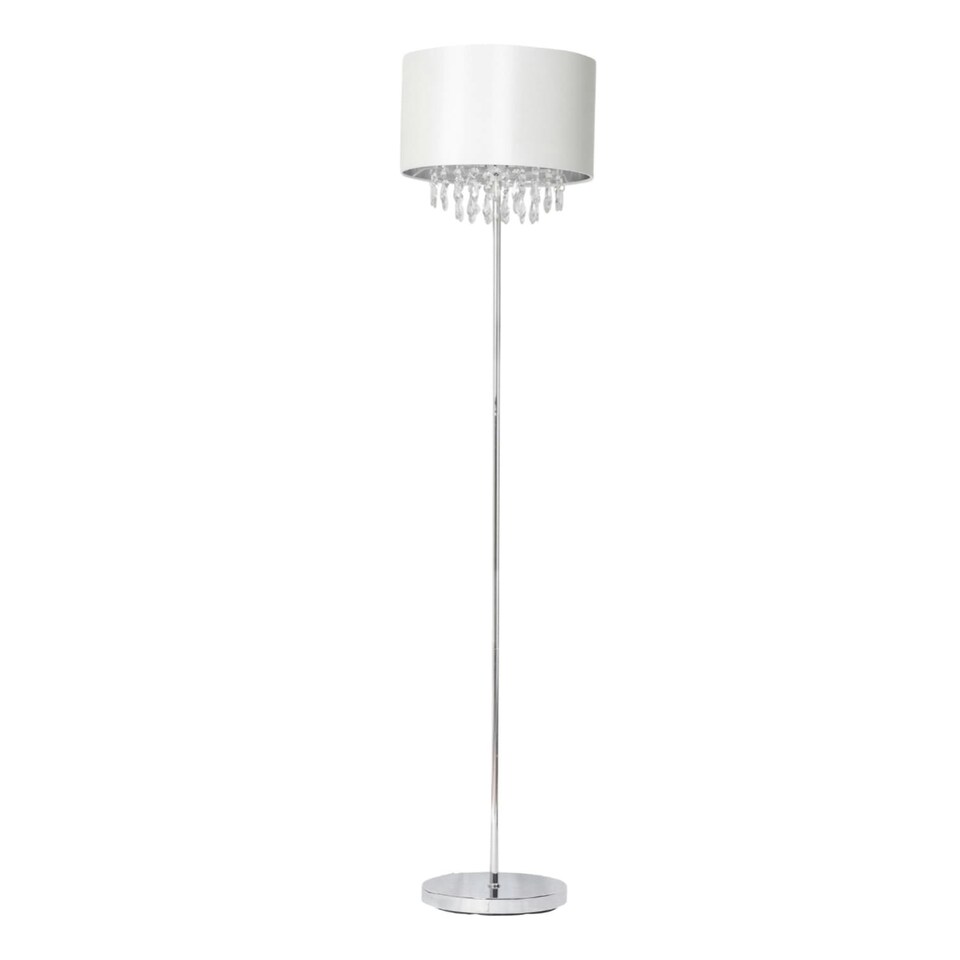 image 1 of First Choice Lighting Pair of Cream Faux Silk Jewelled Floor Lamps Chrome | White