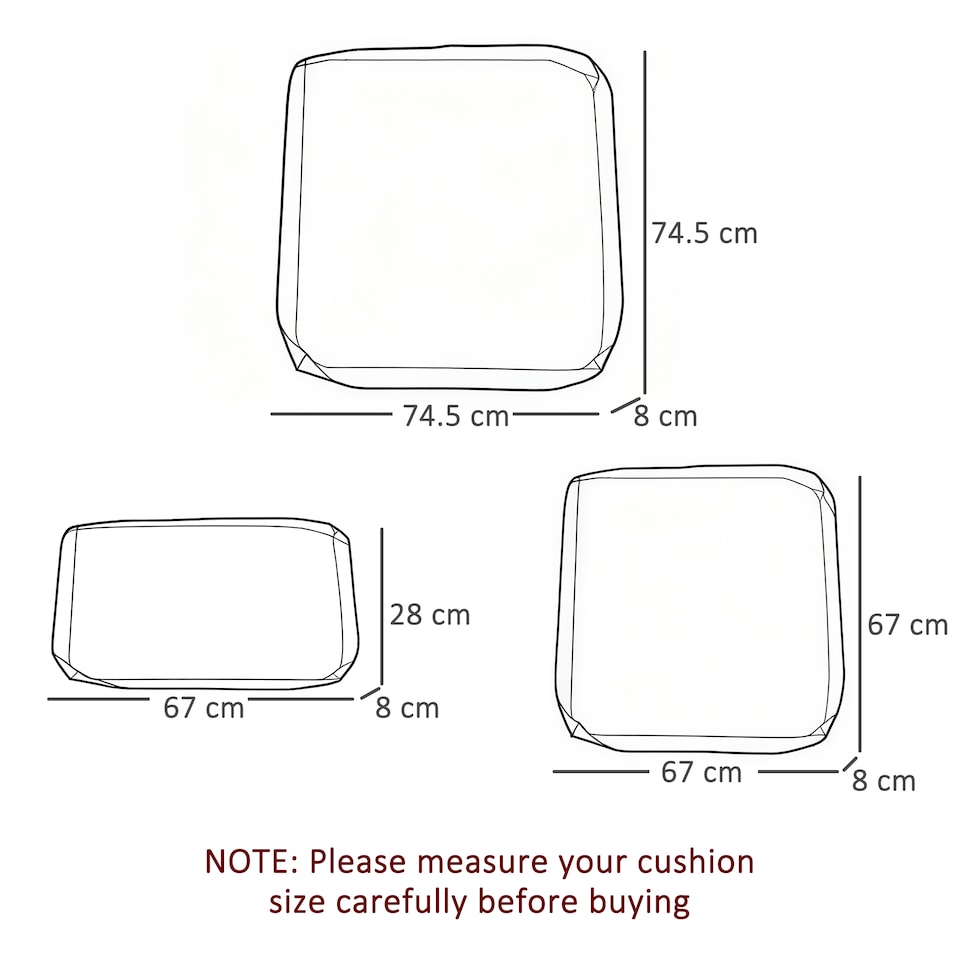 image 1 of Outsunny Cushion Cover Replacement Garden Rattan Patio Furniture Seat Cover | Grey | Deep Grey | 3pcs 67x67x8cm, 1pc 74.5x74.5x8cm, 3pcs 67x28x8cm | 7