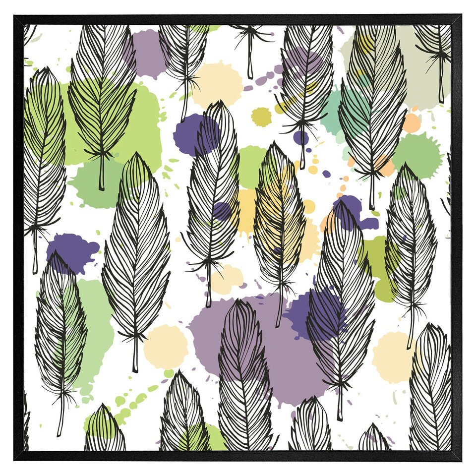 image 1 of Spotted coloured feather pattern, background (Picture Frame) Black | M