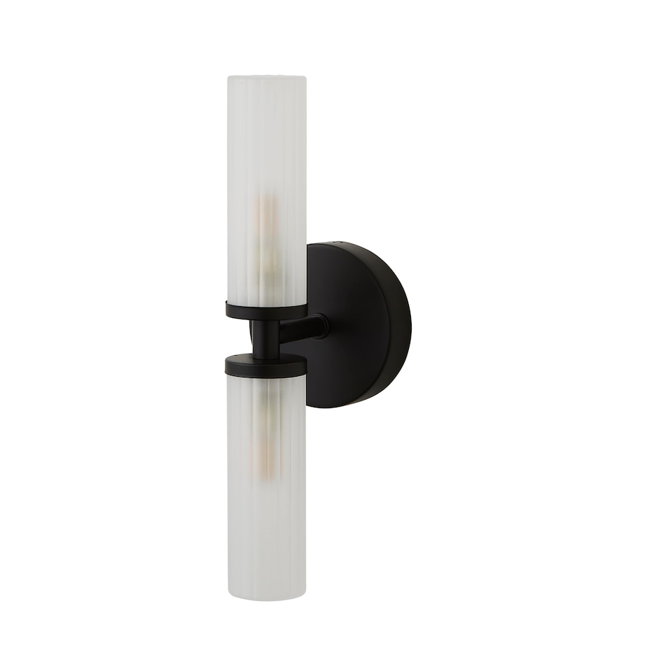 image 1 of ValueLights Canya Black 2 Way IP44 Frosted Glass Wall Light & Bulbs | Black