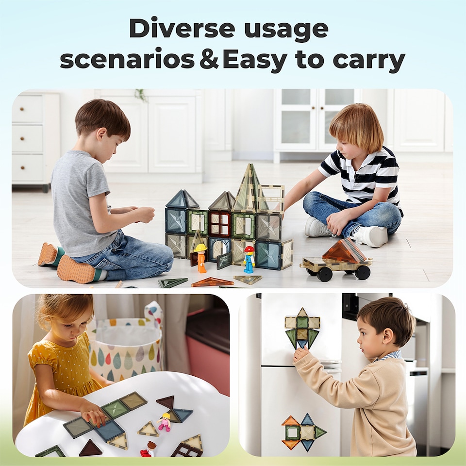 image 1 of Dekko 100pc Magnetic Tiles Building Blocks Safe Educational Toy for Kids | Multi | Nature