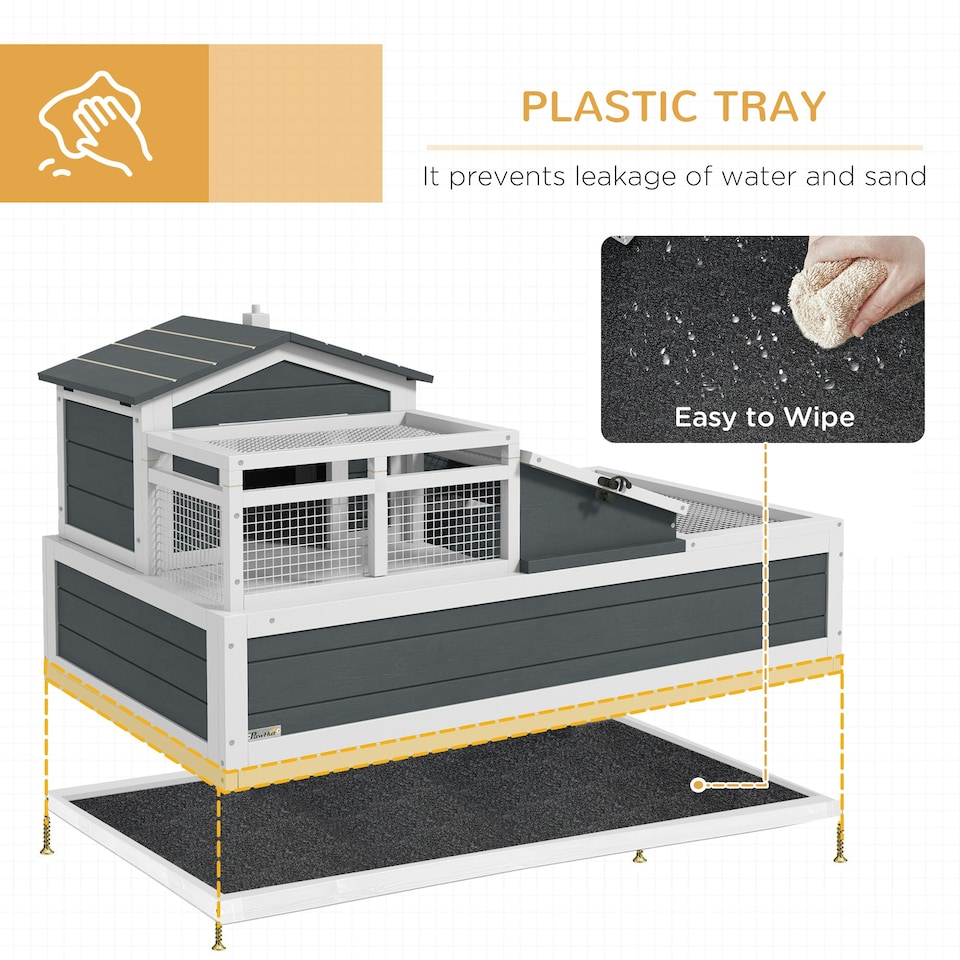image 1 of PawHut Wooden Tortoise House Indoor Outdoor w/ Balcony, Tray, Openable Roof