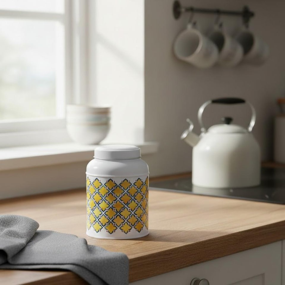 image 1 of Portuguese Tile Salt & Peppercorn Canisters - Small Kitchen Seasoning Jars