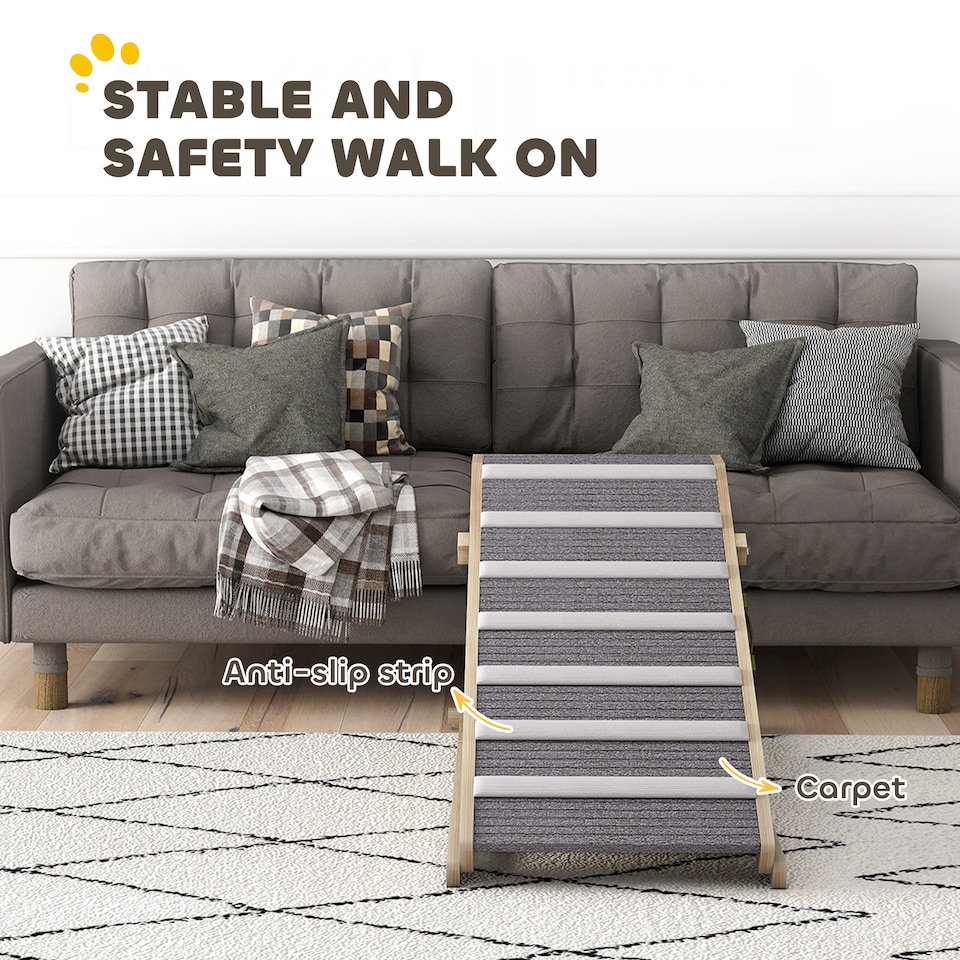 image 1 of PawHut Dog Ramp for Couch, 4 Adjustable Height Dog Climbing Ladder for Bed