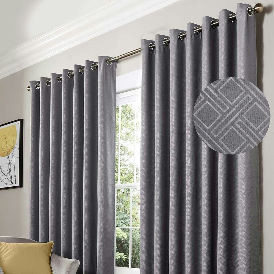 image 1 of Diamond Blackout Eyelet Curtains - Silver 116 cm x 137 cm