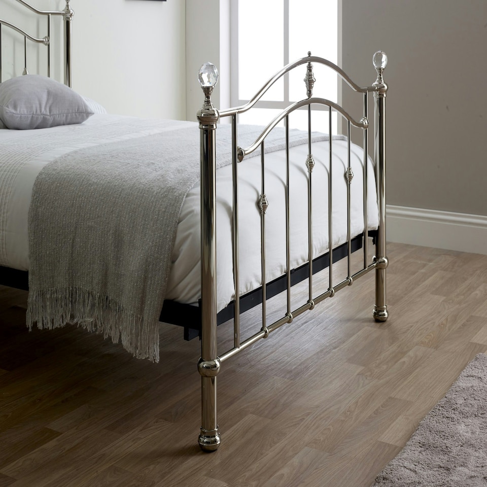 image 1 of 4ft6 Double Silver chrome finish, crystal ball and chrome traditional metal bed frame bedstead, victorian, antique, ornate