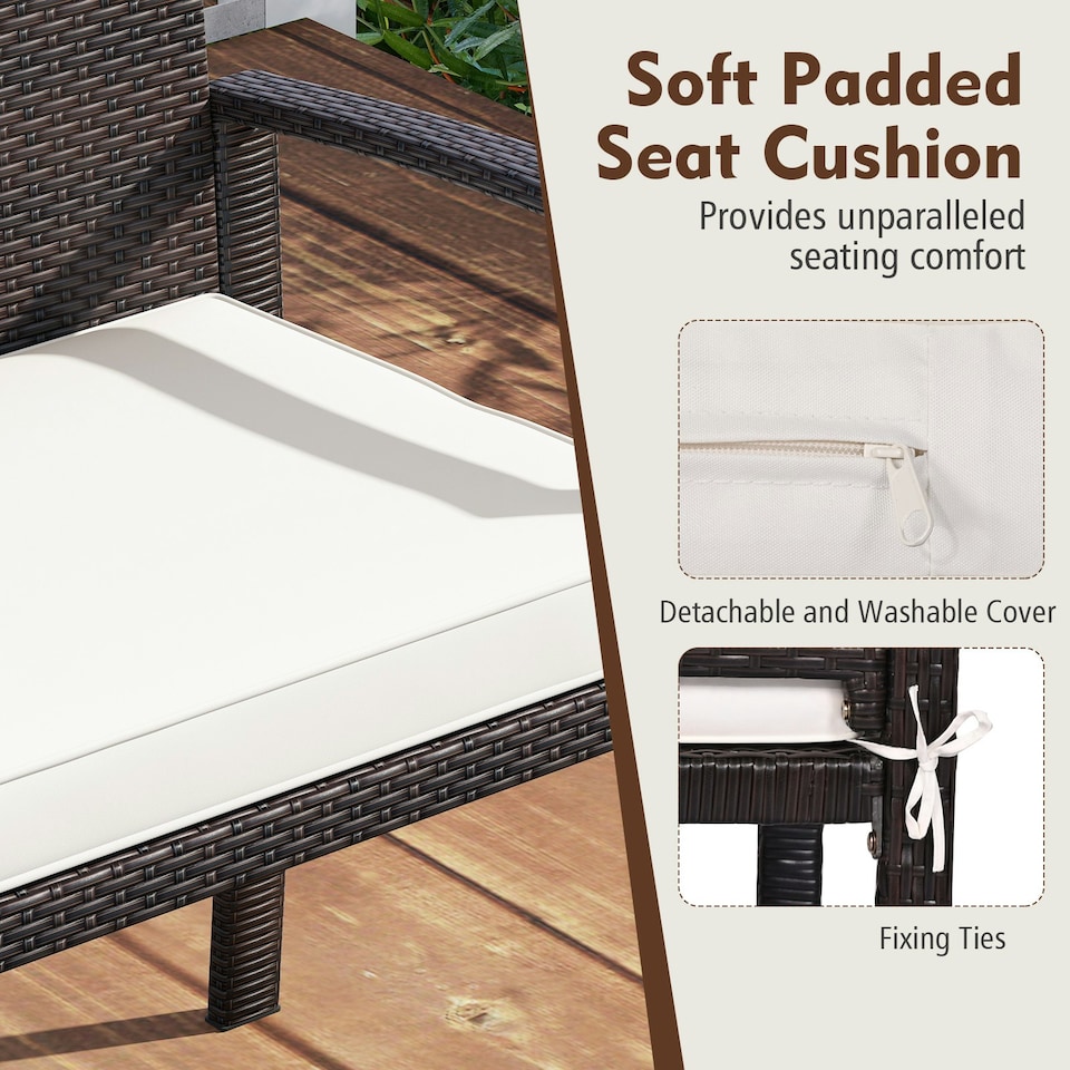 image 1 of COSTWAY Patio Rattan Loveseat Garden Wicker 2-Seat Bench White