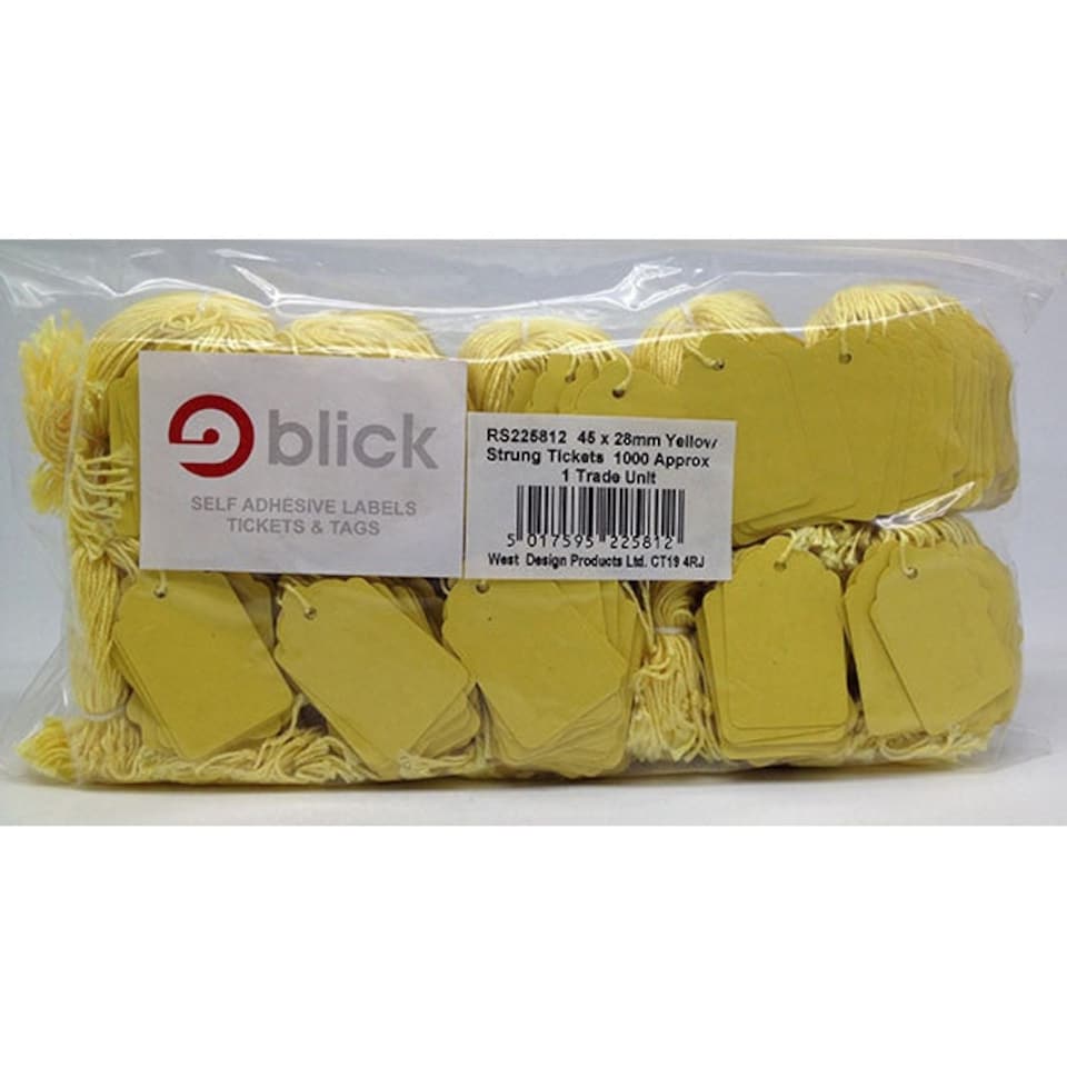 image 1 of Blick Tags Strung, 45mm x 28mm, Rectangular, Yellow, 1000 Labels