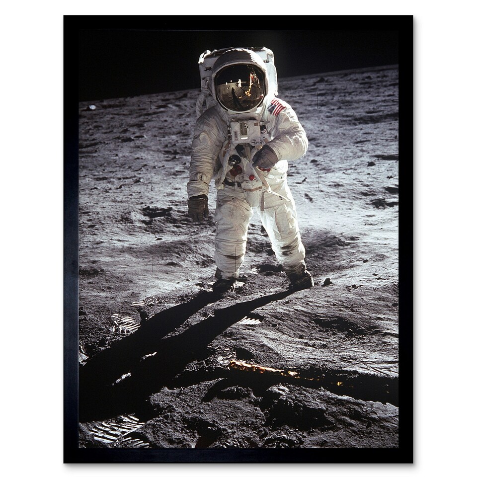 image 1 of NASA Apollo 11 Astronaut Aldrin Armstrong Moon Landing Anniversary Framed Wall Art Print