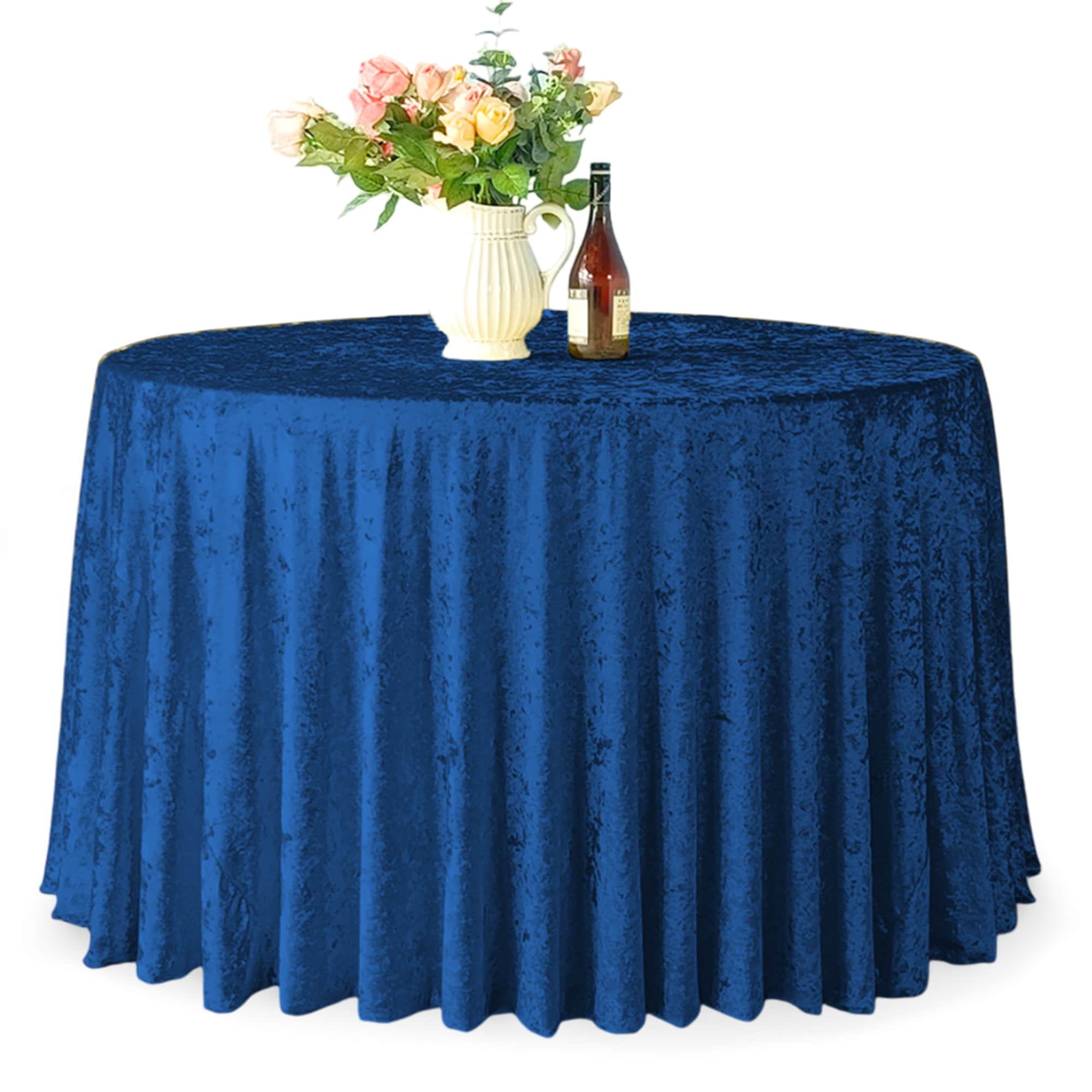 Round Crushed Velvet Table Cloth, Washable Soft Fabric Glitz Table Cover - 90"