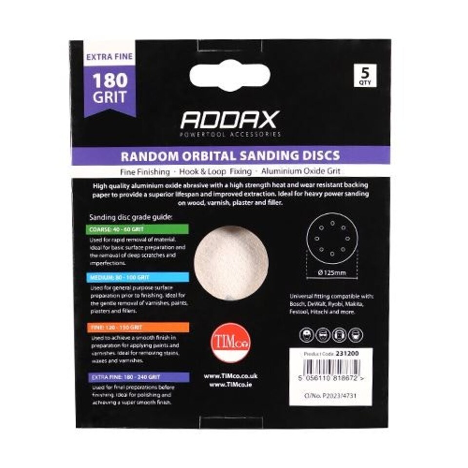 image 1 of Timco - Random Orbital Sanding Discs - 180 Grit - Red (Size 125mm - 5 Pieces)