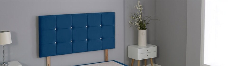 image 1 of Blue Plush Velvet Cube Headboard | Blue | 4FT Small Double 20"inch Headboard