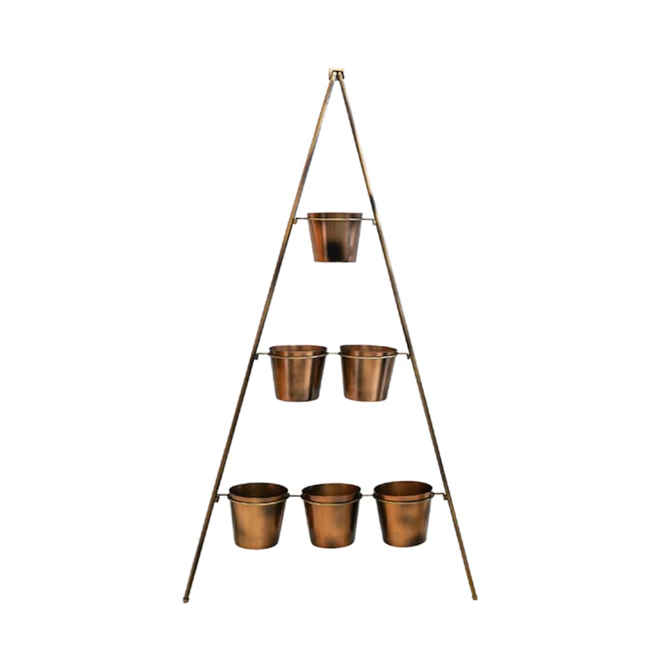 image 1 of Outdoor Vertical Wall Plant Stand with Planters - Metal - L51 x W51 x H128 cm - Gold