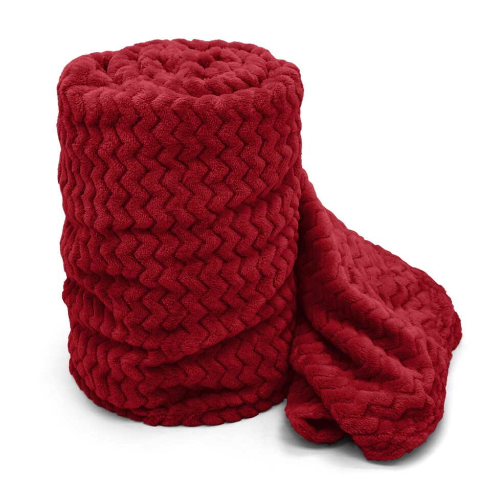image 1 of Velosso Moda Ribbed Chevron Super Soft Blanket - 150cm x 200cm Red | Red