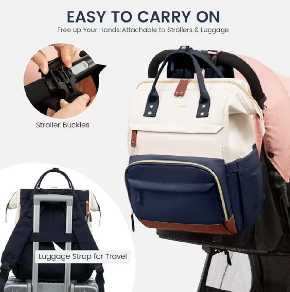 image 1 of Lovevook Diaper Backpack,Large Diaper Bag Mummy Bag for New Mum Daddy,Convenient Work Travel Baby Bag for Office Mummy and Travel Essential Baby Shower-Beige+Navy Blue-Brown