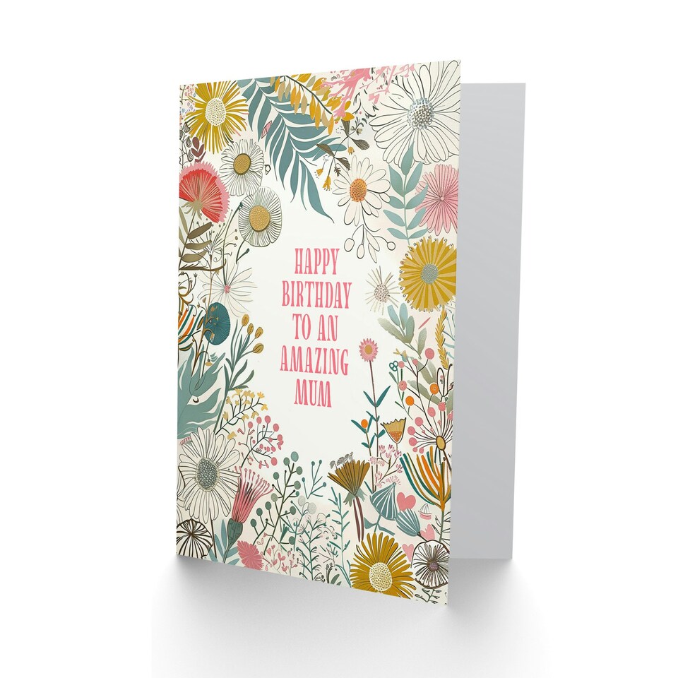 image 1 of Mum Happy Modern Floral Wildflower Boho Elegant Botanical Her Birthday Card