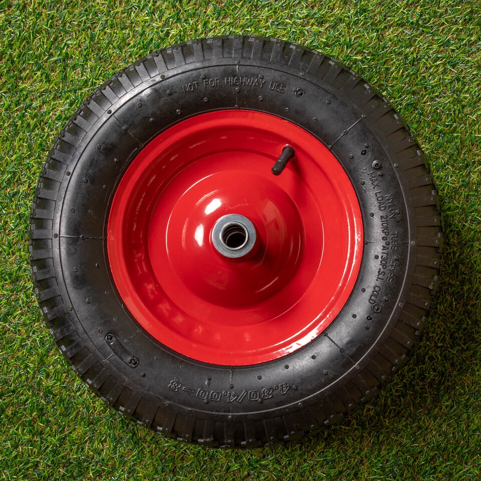 image 1 of Replacement 15" x 3.4" Pneumatic Heavy Duty Garden Wheelbarrow Wheel & Axel In Red