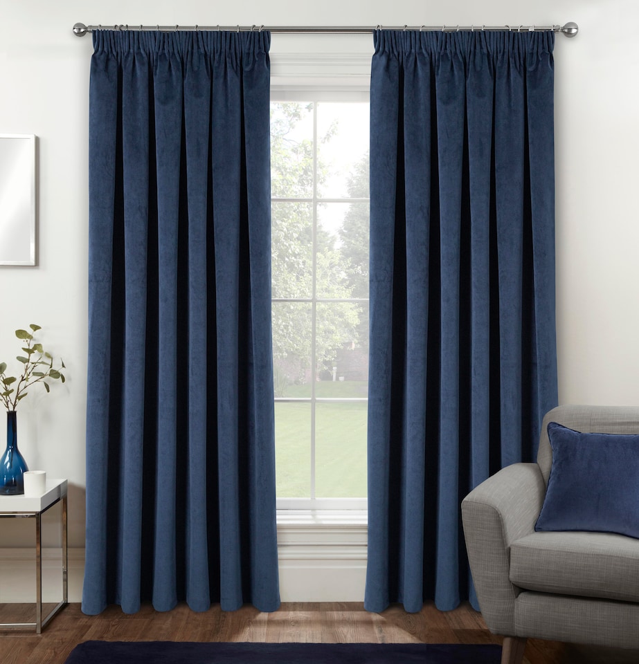 image 1 of Luxury Enhanced Living Navy Velvet, Supersoft, Blackout, Thermal Curtains with Tape Top (PAIR) - 90 x 72 inch (229x183cm)